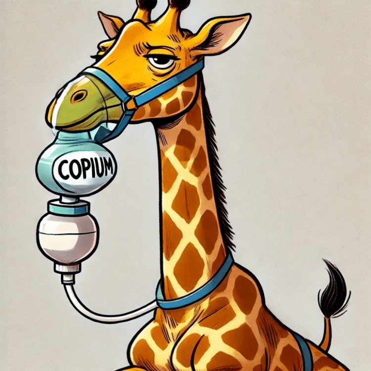 DALL·E 2025-02-10 23.05.28 - A cartoon giraffe with a long neck wearing a breathing mask labeled COPIUM. The giraffe has a slightly desperate but smug expression, sitting in a r.png